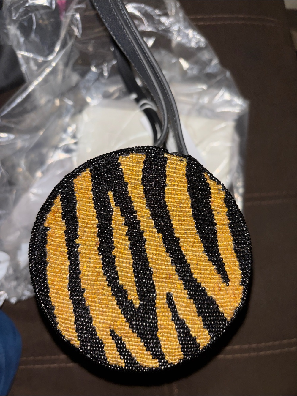 Reformation Aurora Shoulder Bag - Bronze Black Zebra Beaded - Picture 6 of 7